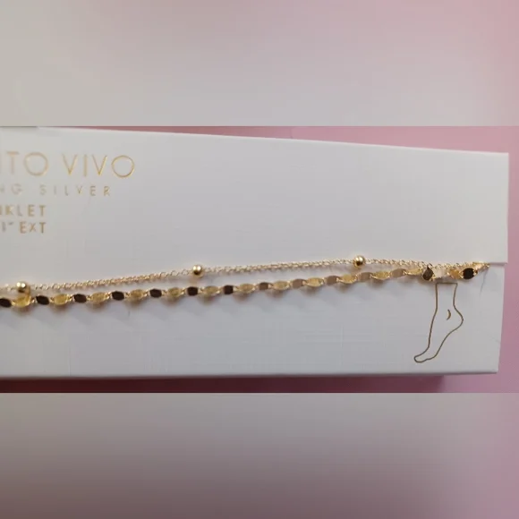 NIB ARGENTO VIVO 14K GOLD PLATED ANKLET 9" + 1" EXTENDER - Picture 3 of 3